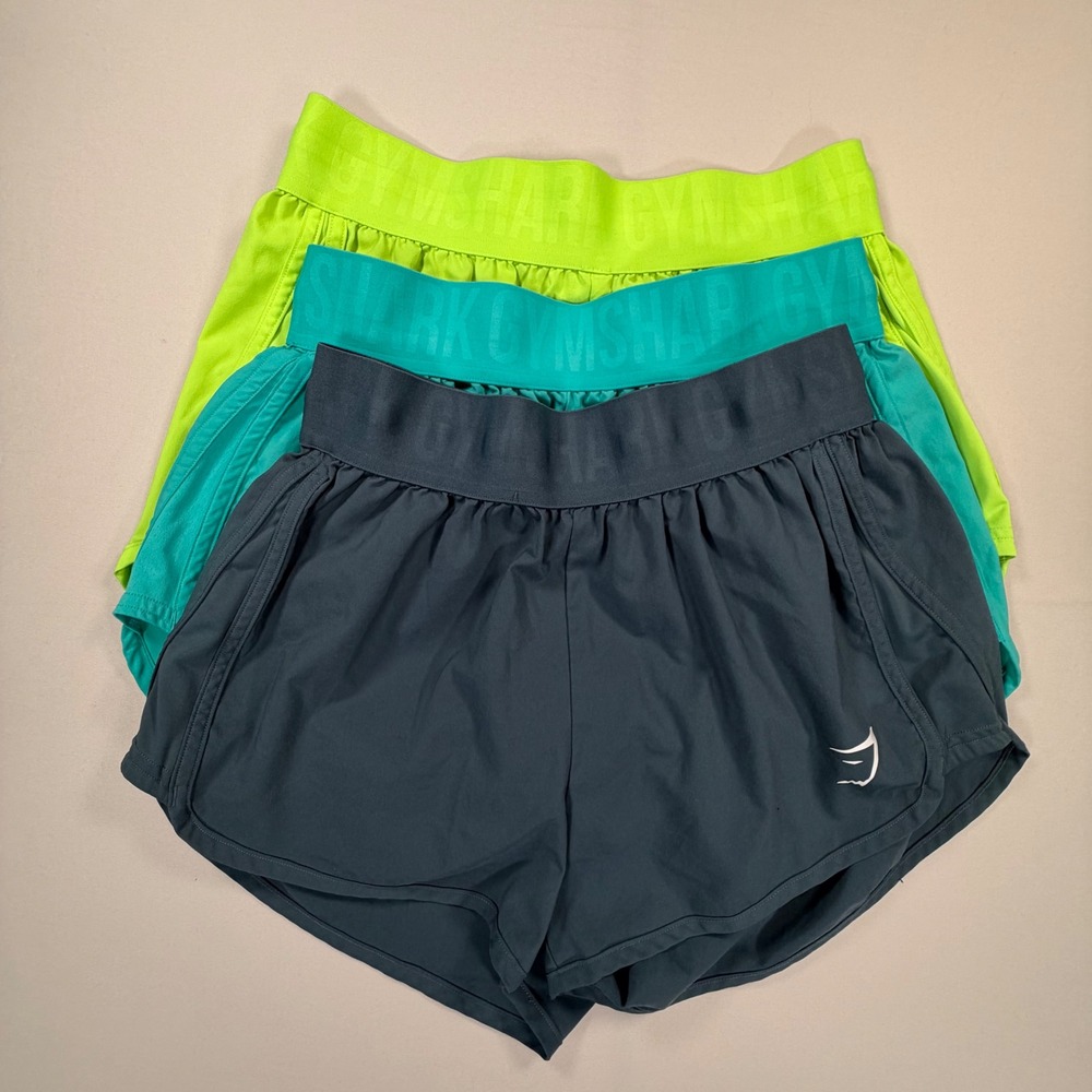 Gymshark 3 pack Womens shorts Training Running Neon Green Teal Grey Size XS 0498 - Picture 1 of 11